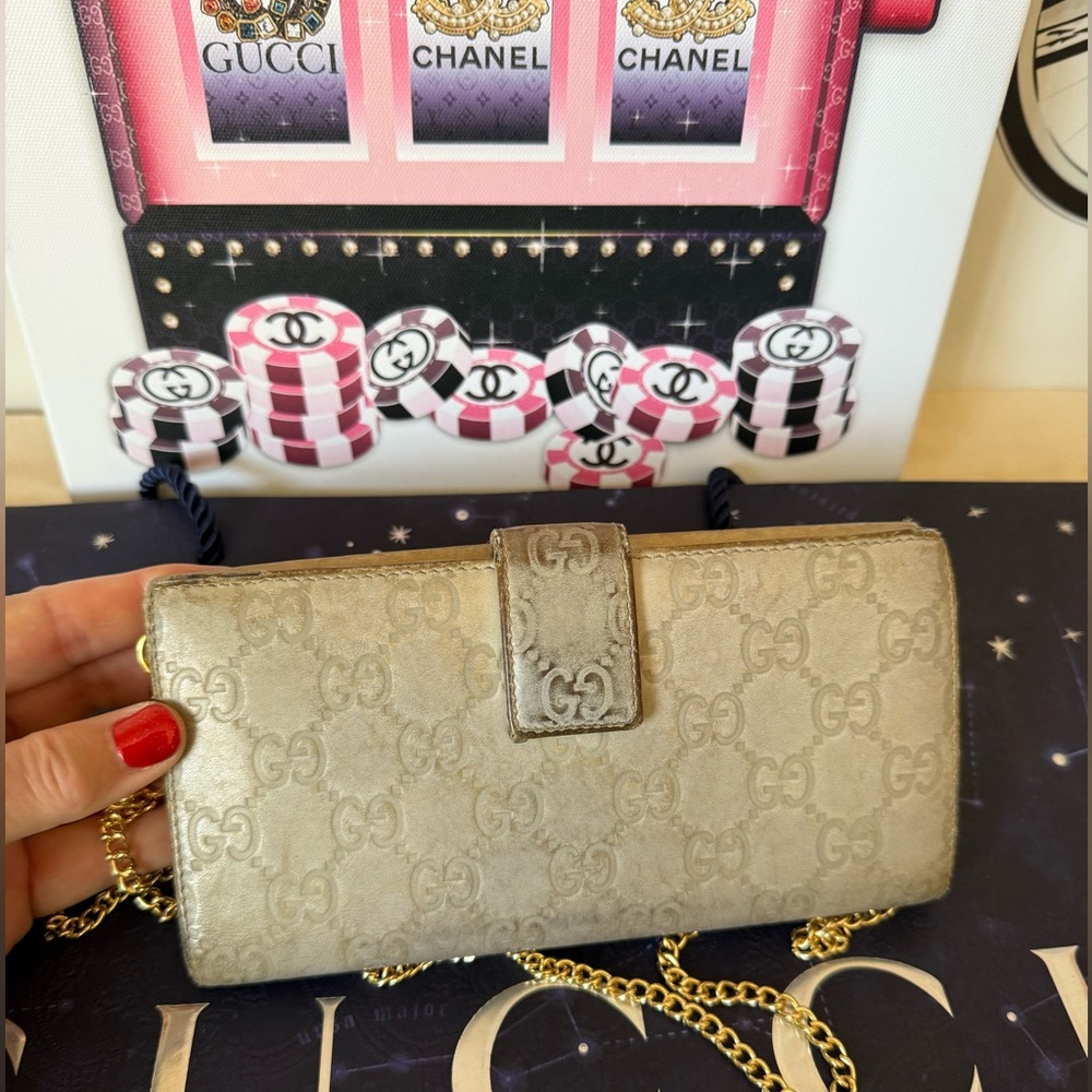 GUCCI GG Guccissima Leather Long Wallet with Chain - Picture 4 of 16